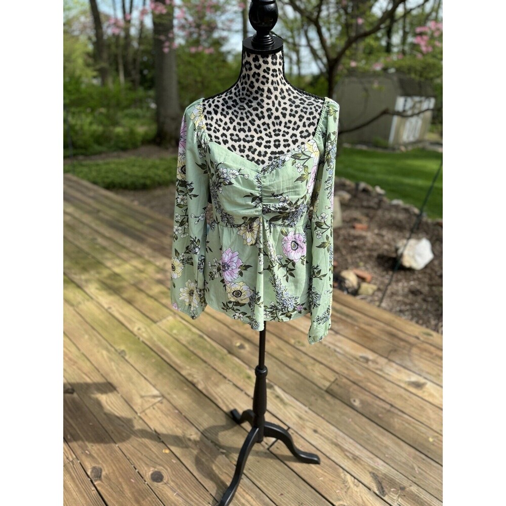 NEW Derek Heart Tunic Top Women 2X  Green Floral Polyester Heart Neckline TB